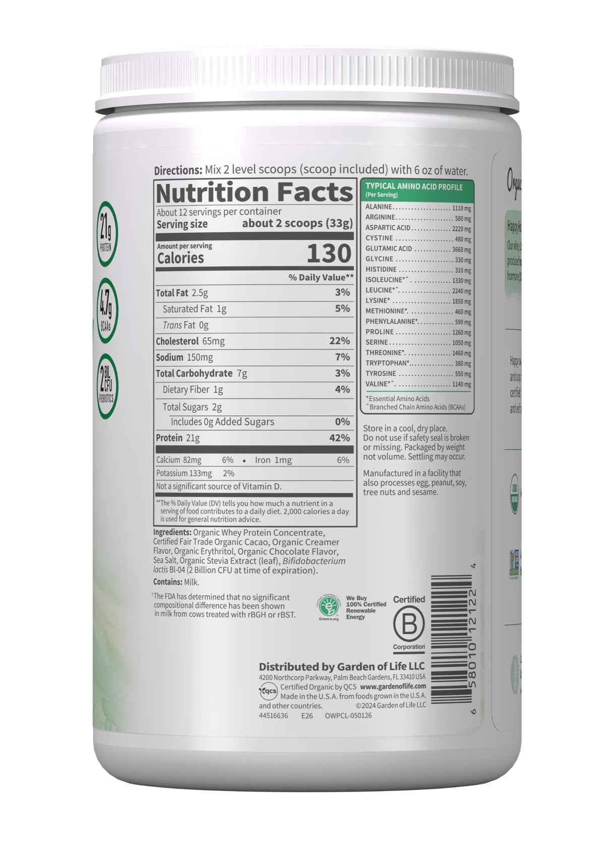 Organic Whey Protein Chocolate Grass Fed Protein Powder V87484