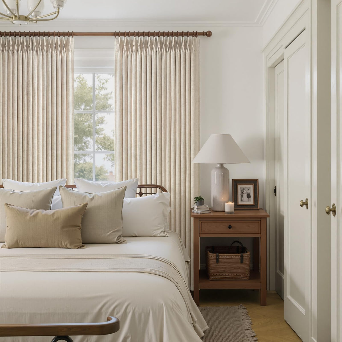 Natural Linen Pleated Curtains 86 Inches Long 50 Inch Wide 2 Panels Set P43194