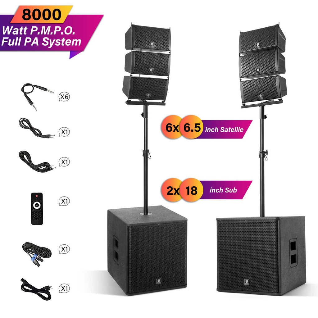 Powered PA Speaker System 6 Line Array Speakers 2PCS 18 Inch Subwoofers D8774