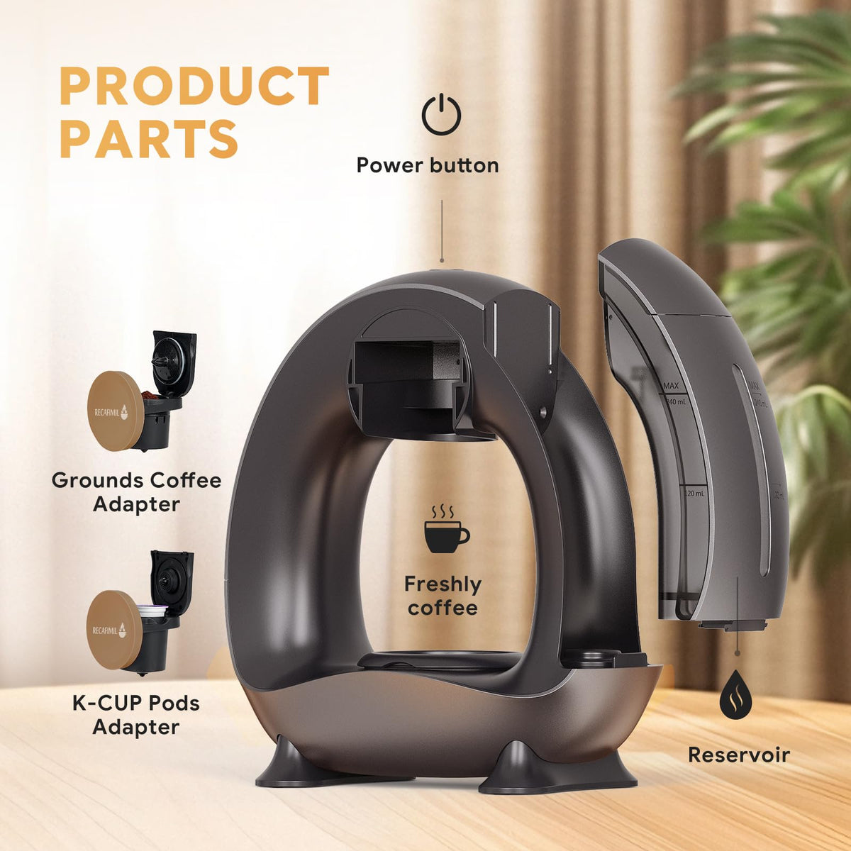 Single Serve Coffee Maker for K Cup Pod and Coffee Grounds, 2 in 1, 4-8 Oz, Black I1652