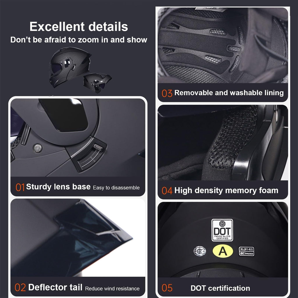 DOT Approved Full Face Flip up Anti-Fog Double Visor Motorcycle Helmet E55351