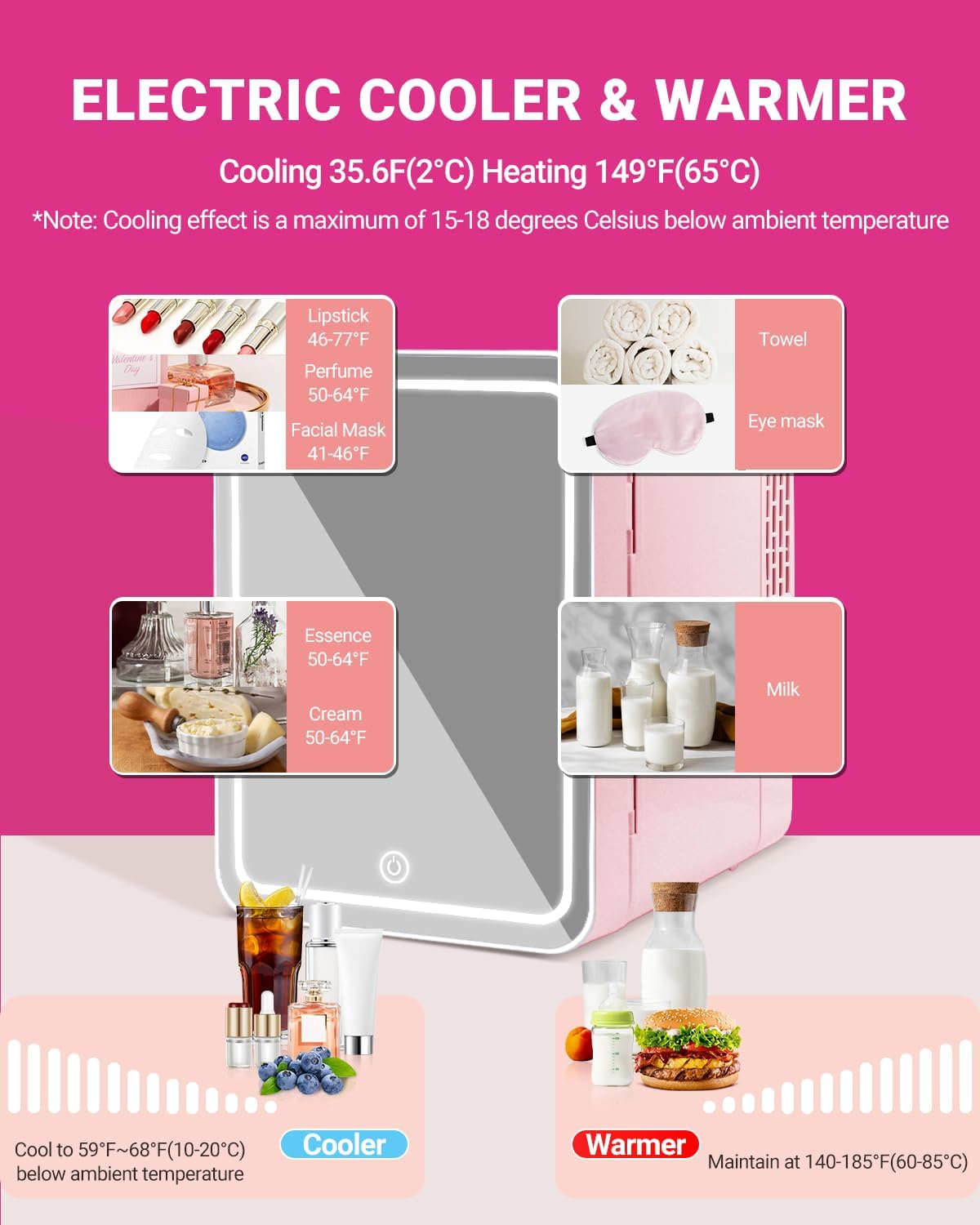 4-Liter Pink Portable Mini Fridge with Mirrored Door X3929