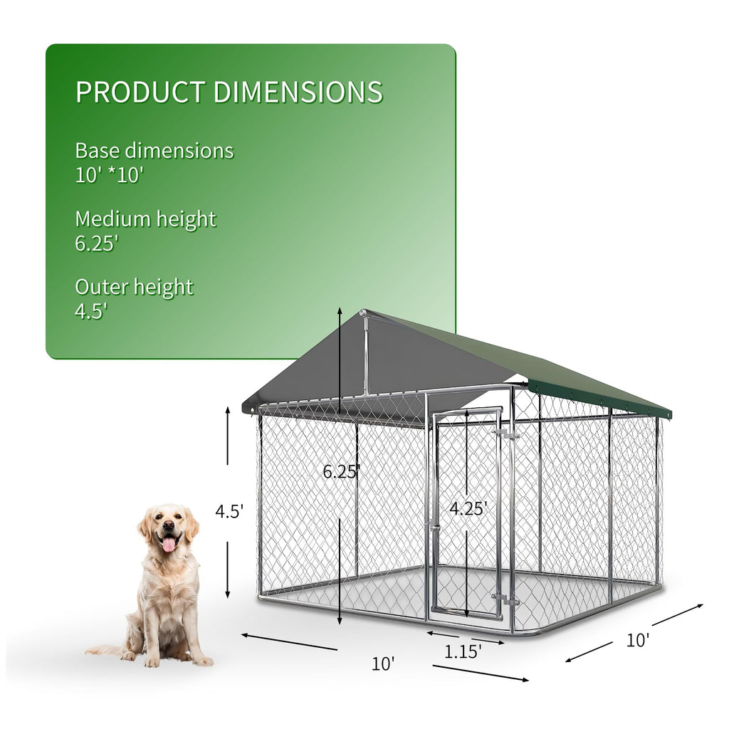 Large Outdoor Dog Kennel with Roof, Heavy Duty Galvanized Steel, 10'x10' Lockable L231