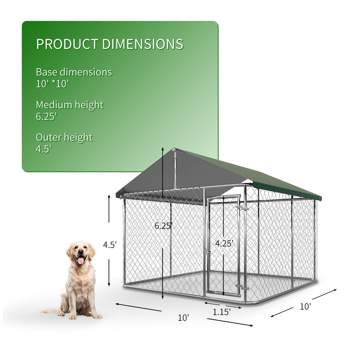Large Outdoor Dog Kennel with Roof, Heavy Duty Galvanized Steel, 10'x10' Lockable L231