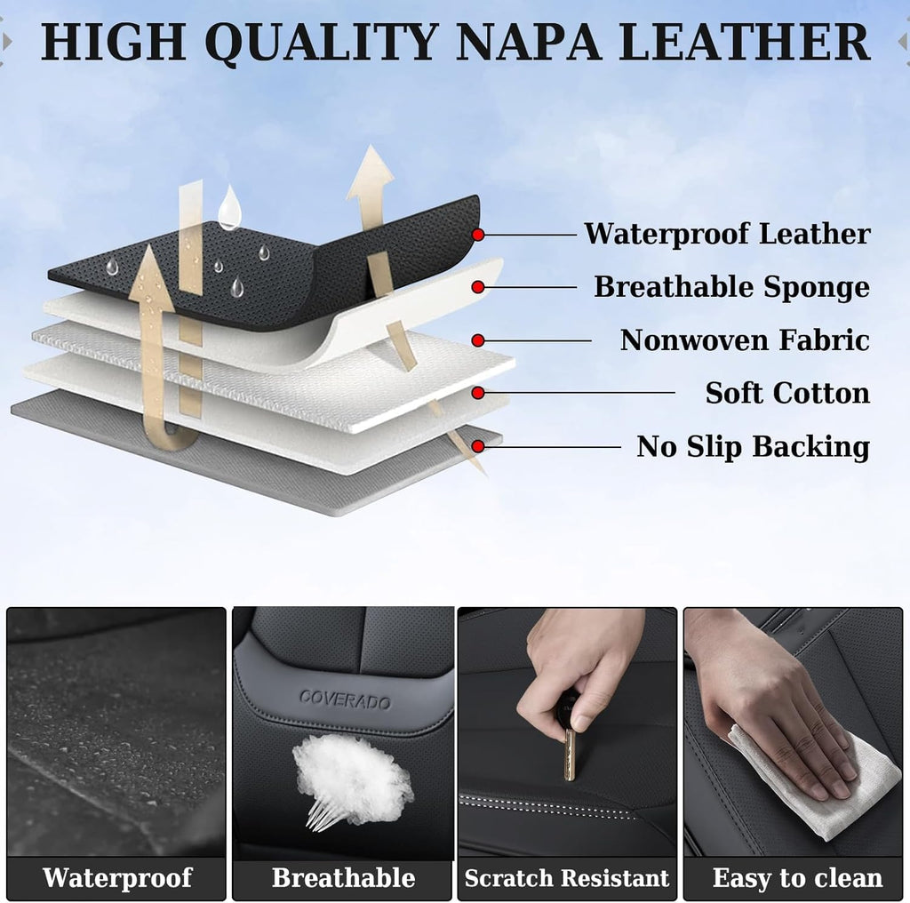 Black Nappa Leather Car Seat Covers Full Set S1715