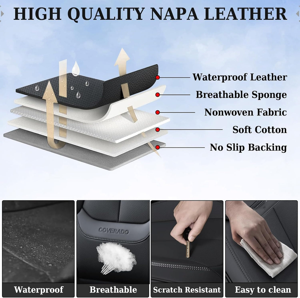 Black Nappa Leather Car Seat Covers Full Set S1715