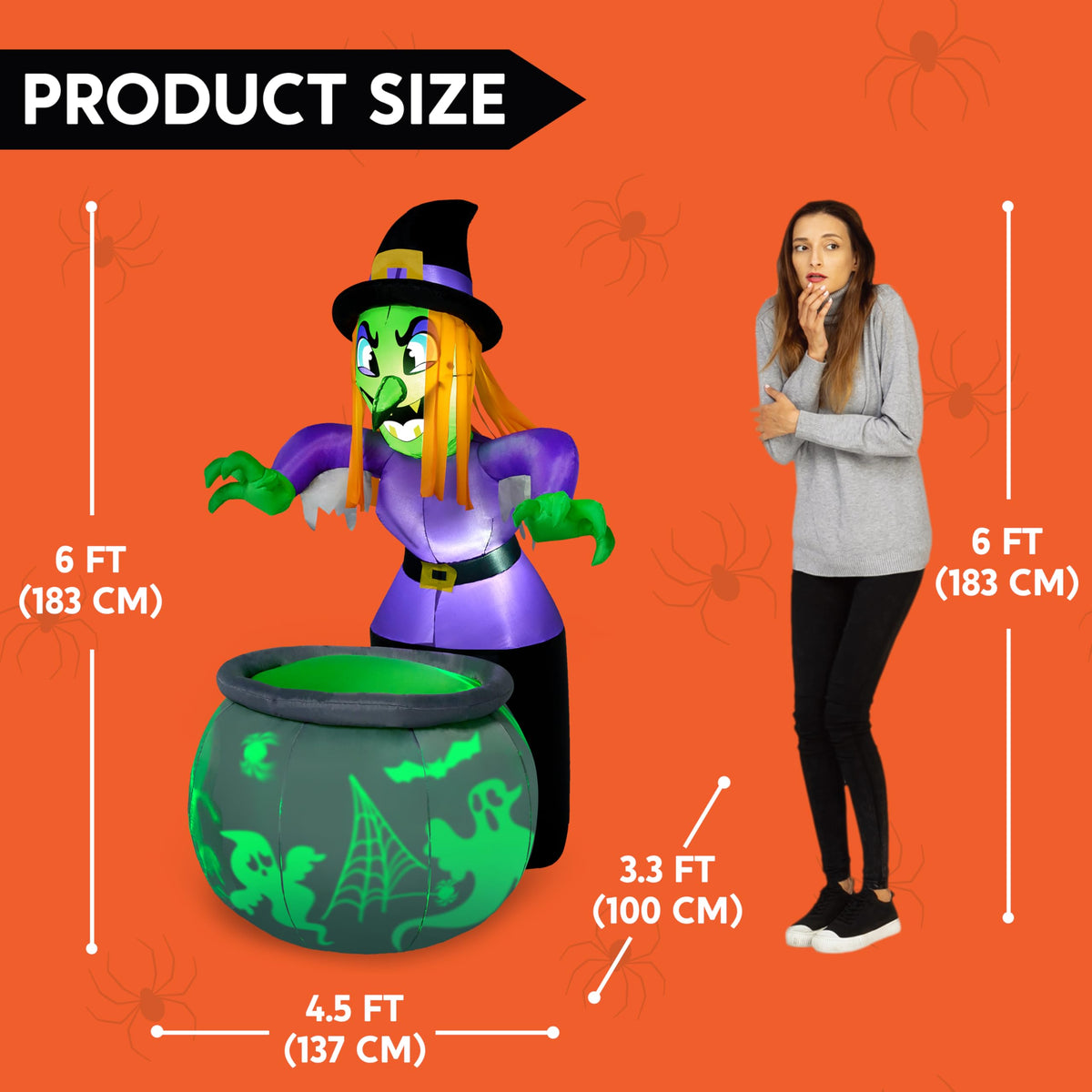 6 Ft Halloween Inflatable Witch and Cauldron Decoration with Green Ghost Light R4670