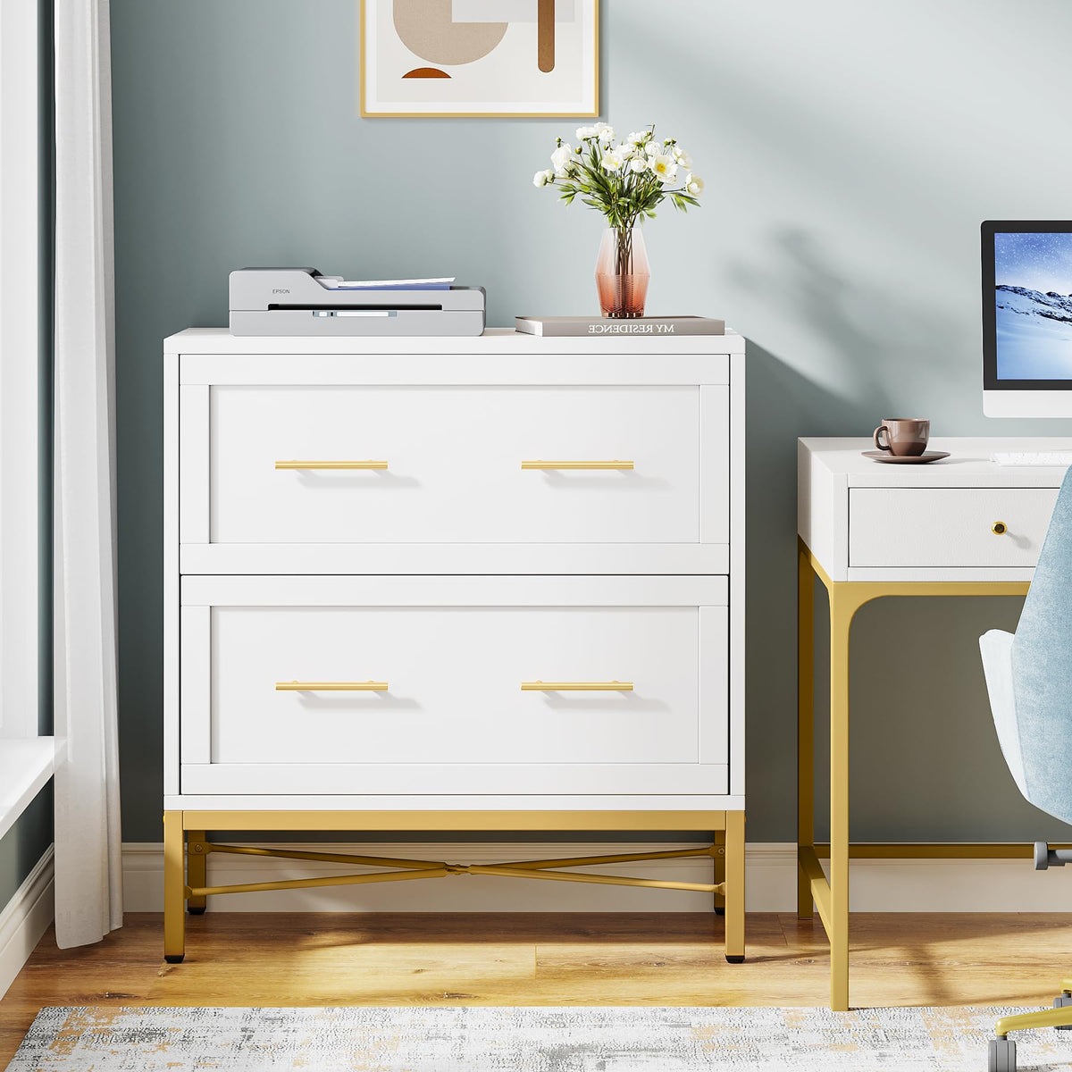 White 2 Drawer Wood File Cabinet Y6577