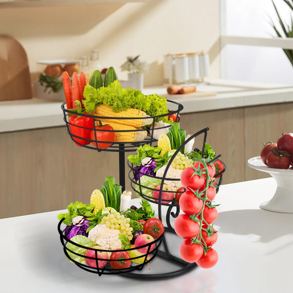 Fruit Basket Bowl with Banana Hanger, 3-Tier Metal Base Q983247