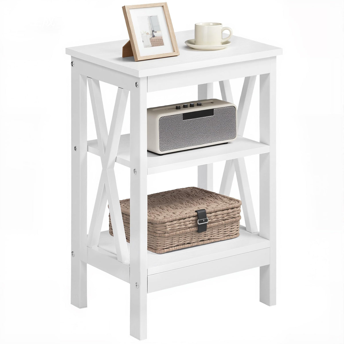 24" Tall 3-Tier Pearl White End Table O18645