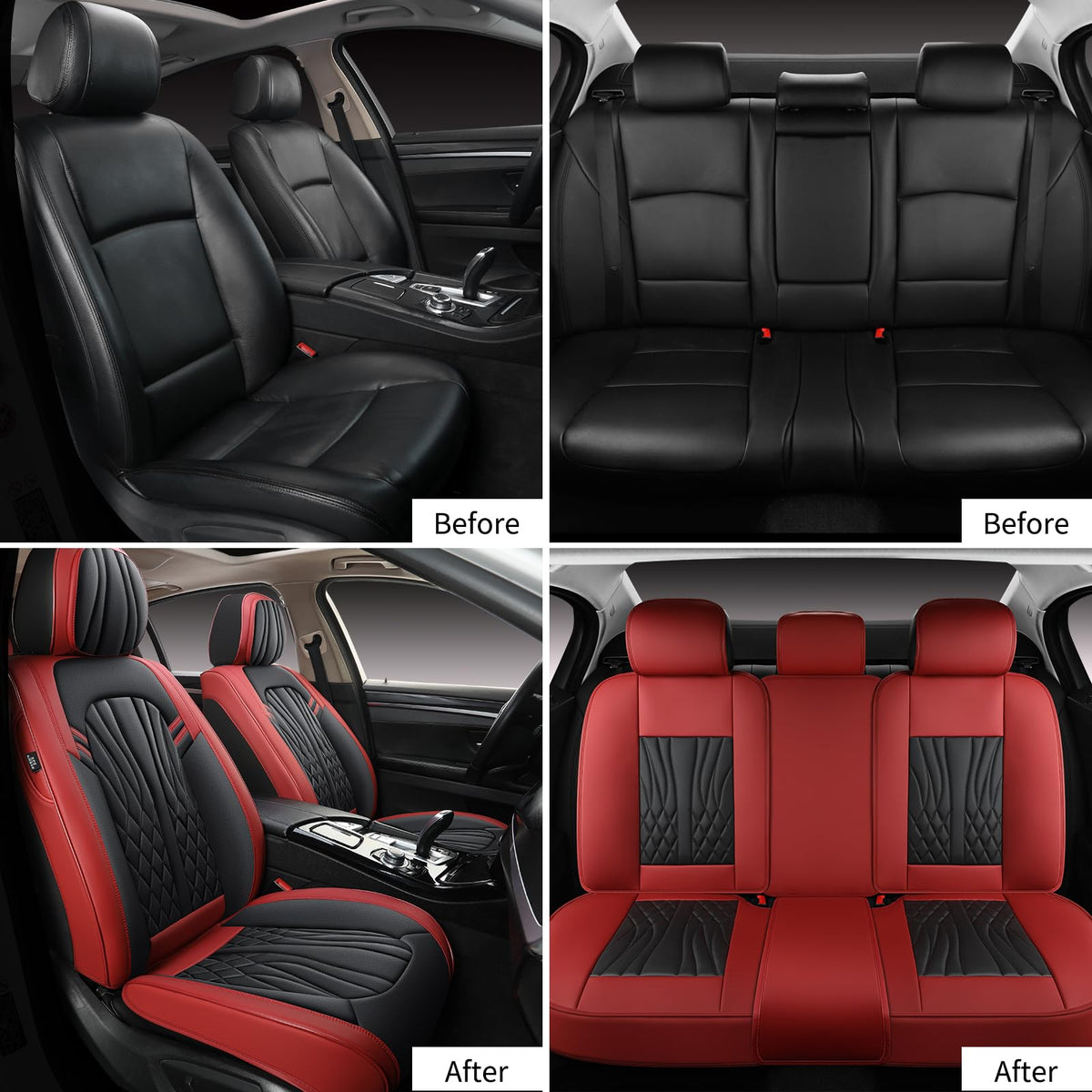 Wine Red Leather Car Seat Covers Full Set Y704