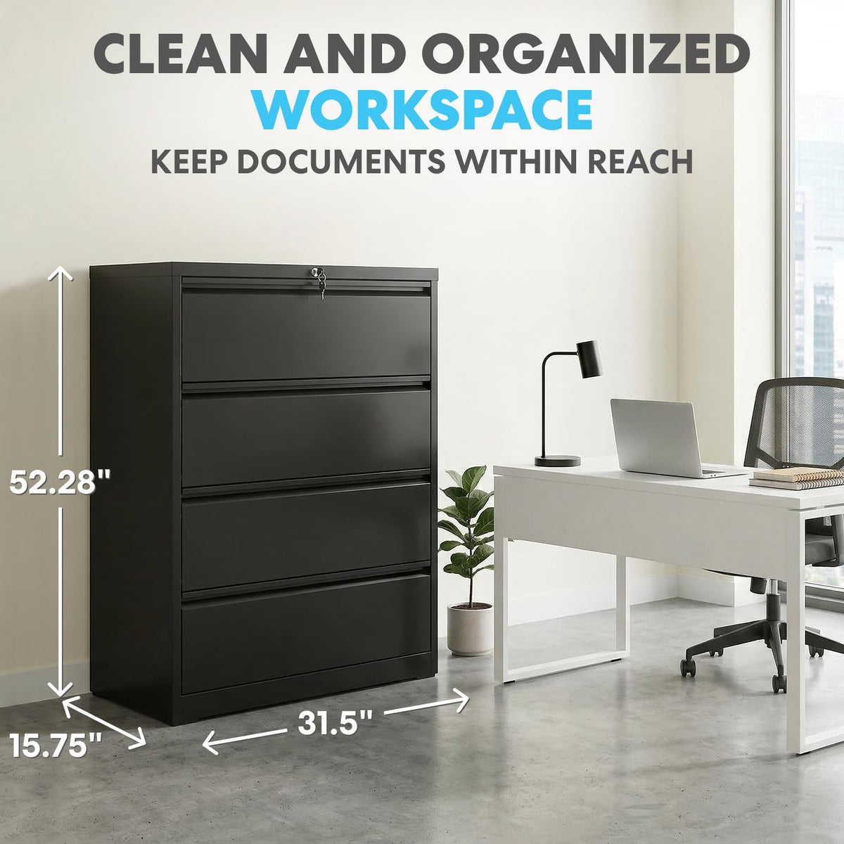 4 Drawer Black Metal File Cabinet with Lock D863978