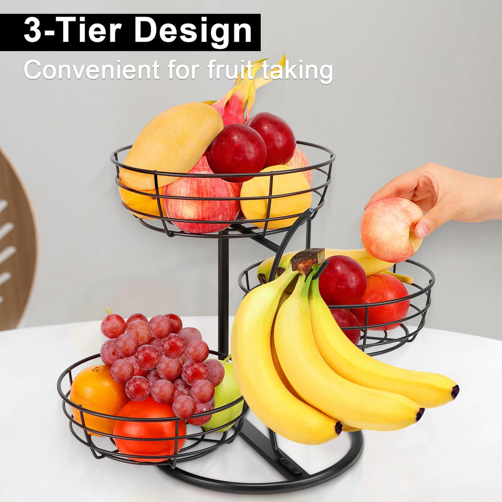 Fruit Basket Bowl with Banana Hanger, 3-Tier Metal Base Q983247