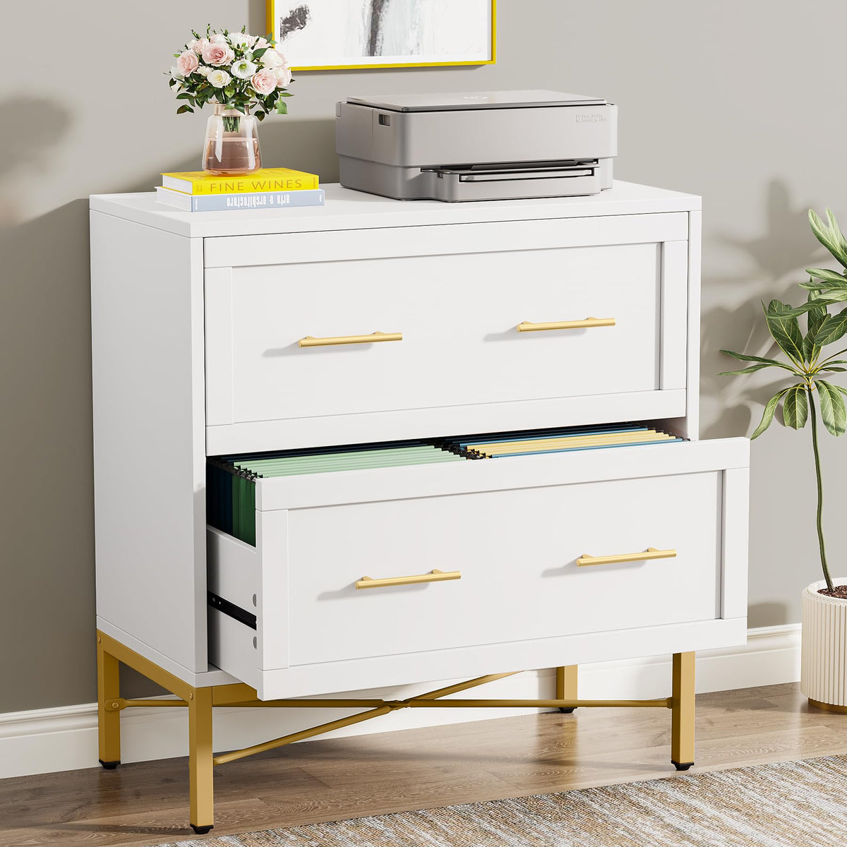 White 2 Drawer Wood File Cabinet Y6577