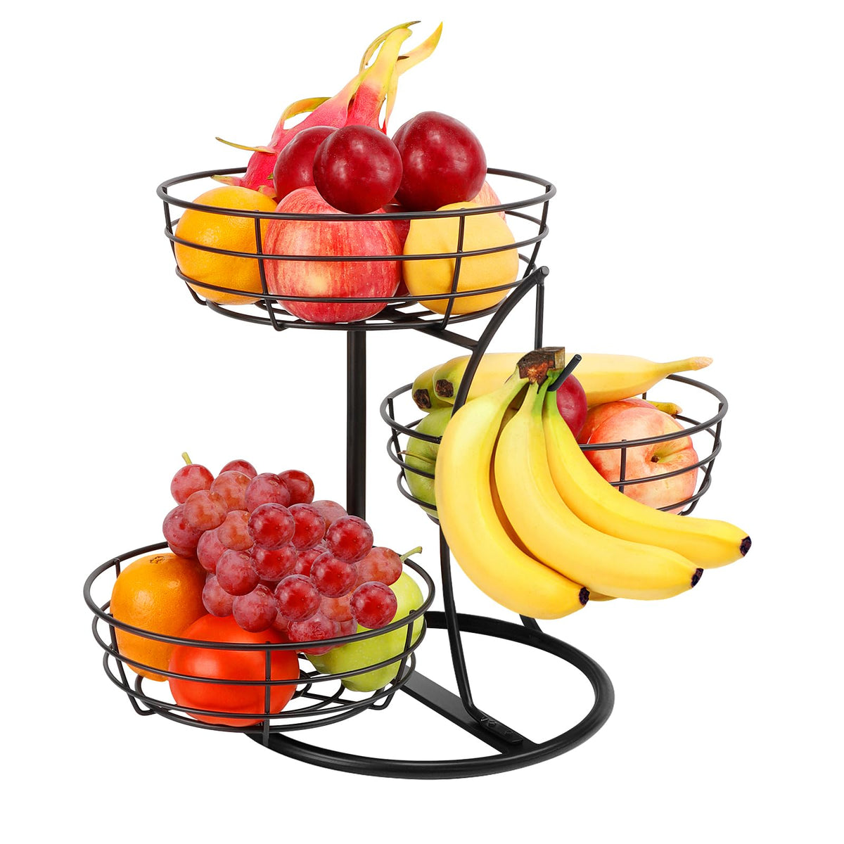 Fruit Basket Bowl with Banana Hanger, 3-Tier Metal Base Q983247
