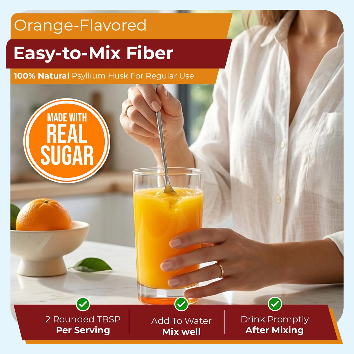 Psyllium Husk Powder Fiber Supplement Orange Flavor 48.2 oz H271780