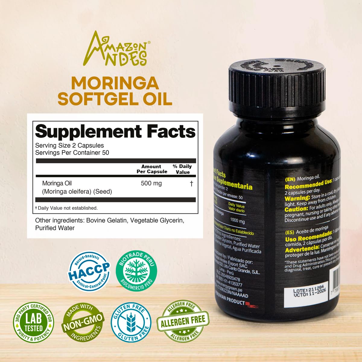 Moringa Seed Oil Softgels, Cold-Pressed, Vegan, 100 Softgels O1843