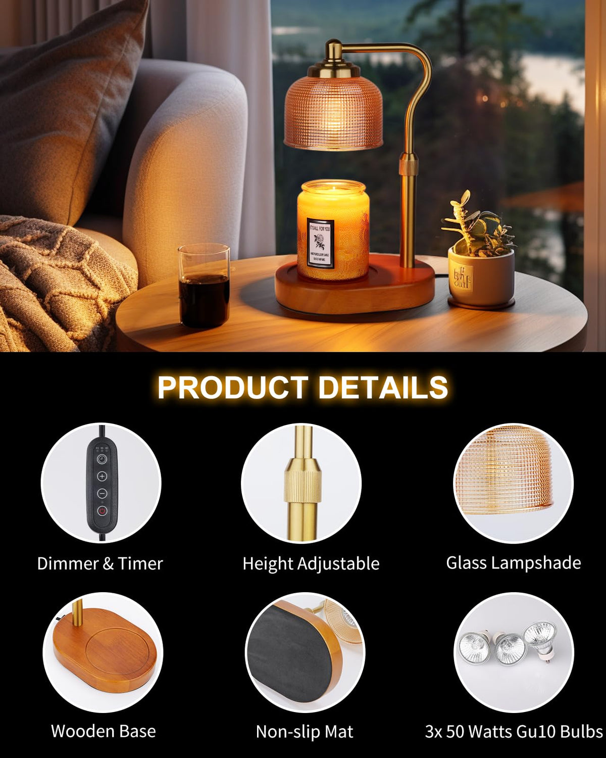 Electric Candle Warmer Lamp with Timer Dimmable Height Adjustable Q5257