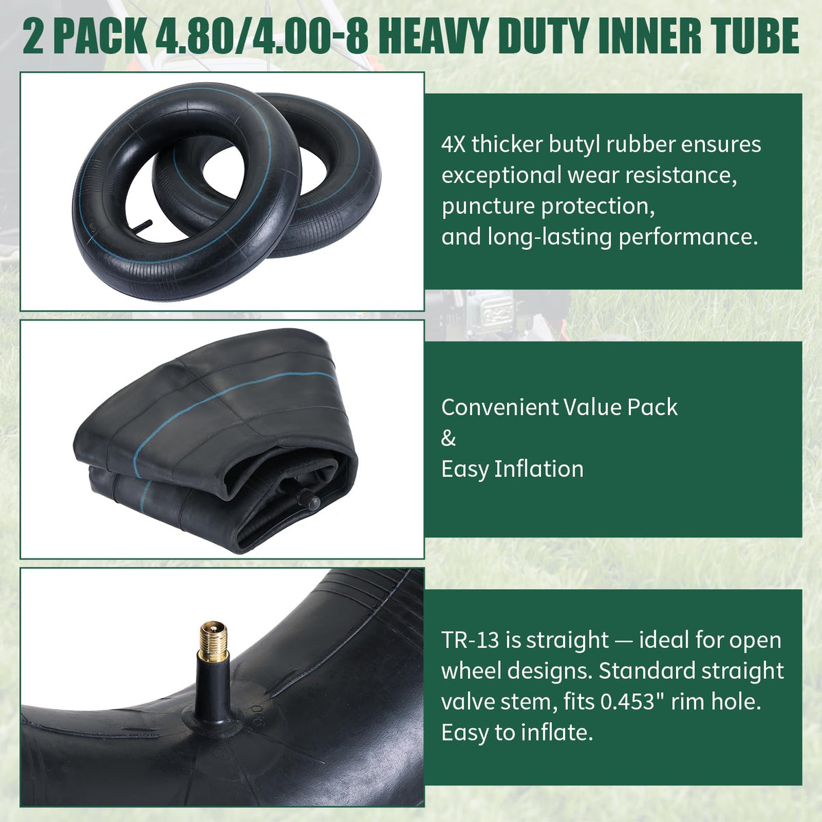 2Pcs 4.80/4.00-8 Inner Tubes with TR-13 Valve Stem S782