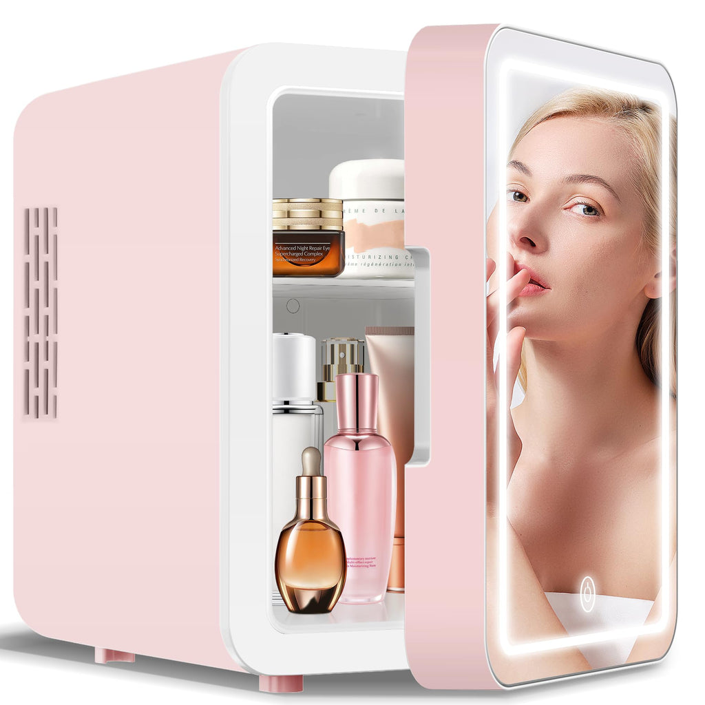 4-Liter Pink Portable Mini Fridge with Mirrored Door X3929