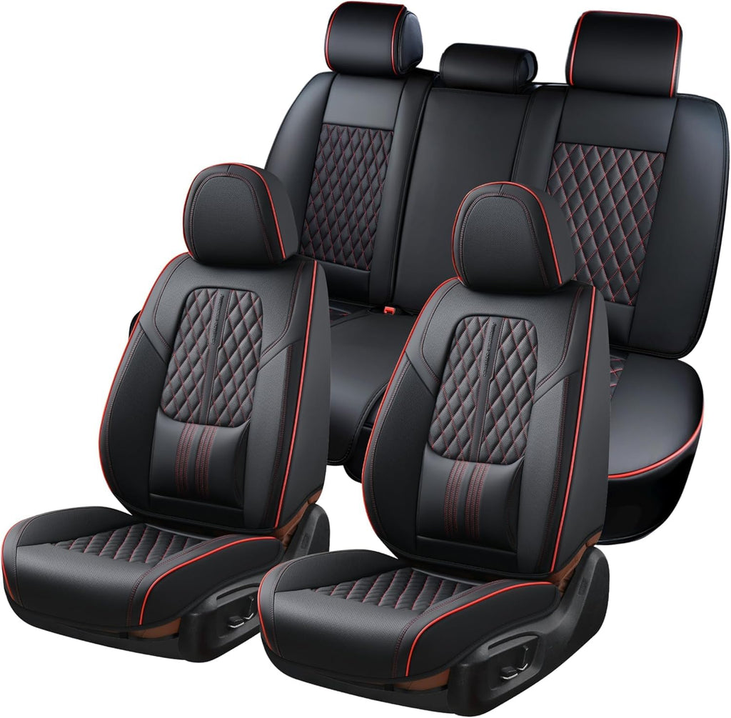 Black Nappa Leather Car Seat Covers Full Set S1715