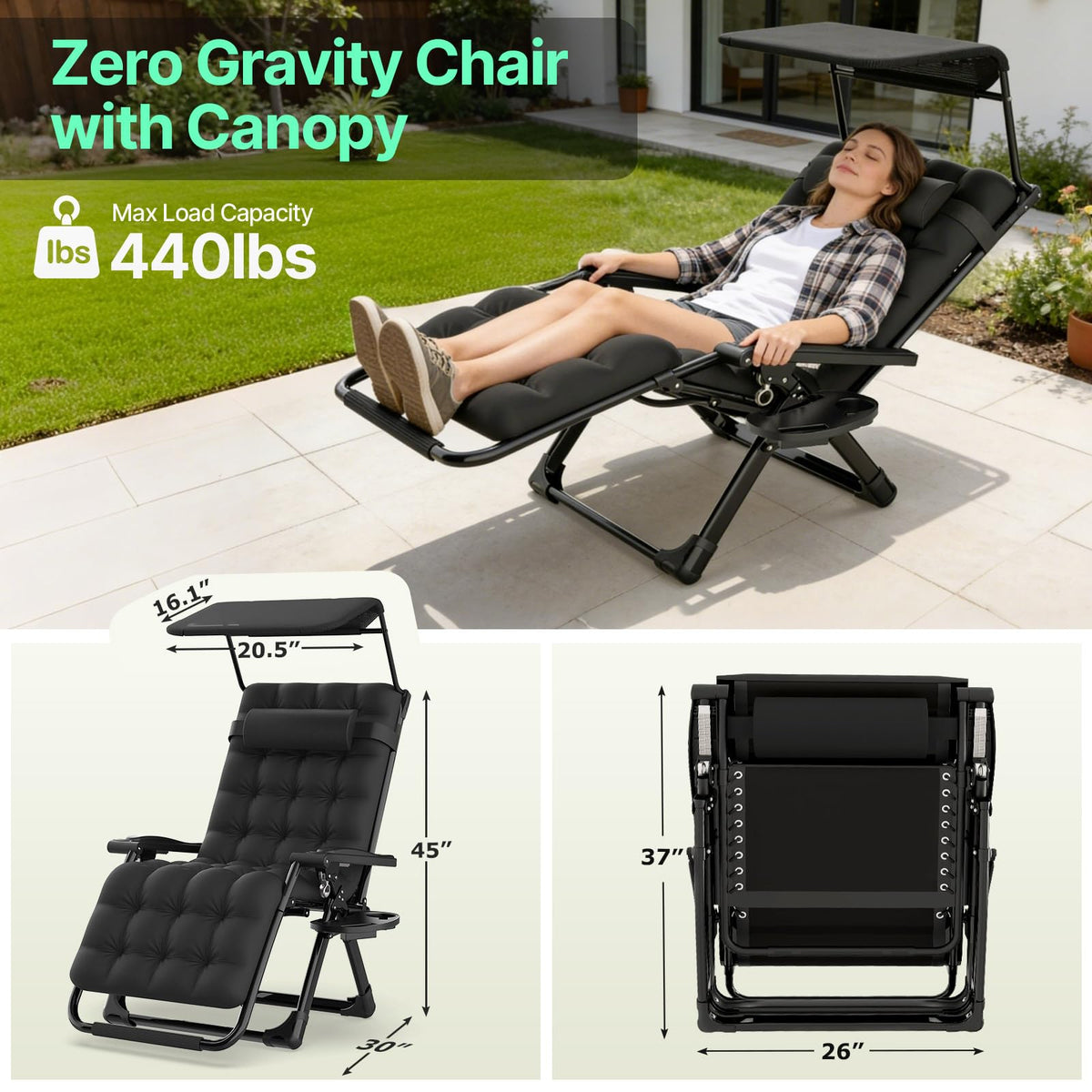 Zero Gravity Reclining Camping Chair with Canopy W7766