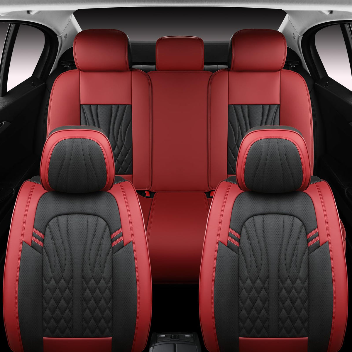 Wine Red Leather Car Seat Covers Full Set Y704