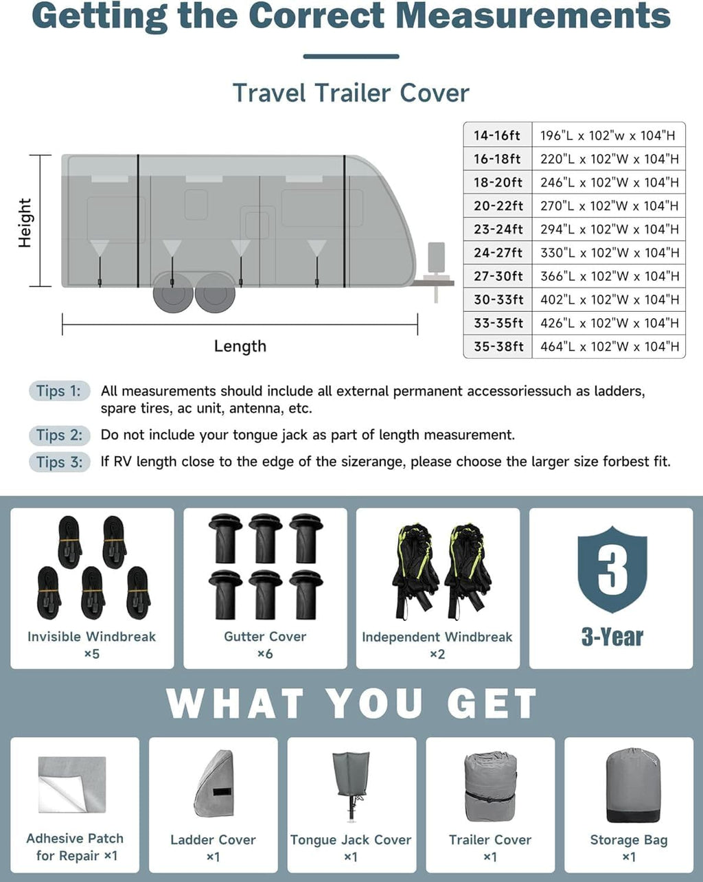 7 Layers Waterproof 14-16ft Travel Trailer RV Cover W3035