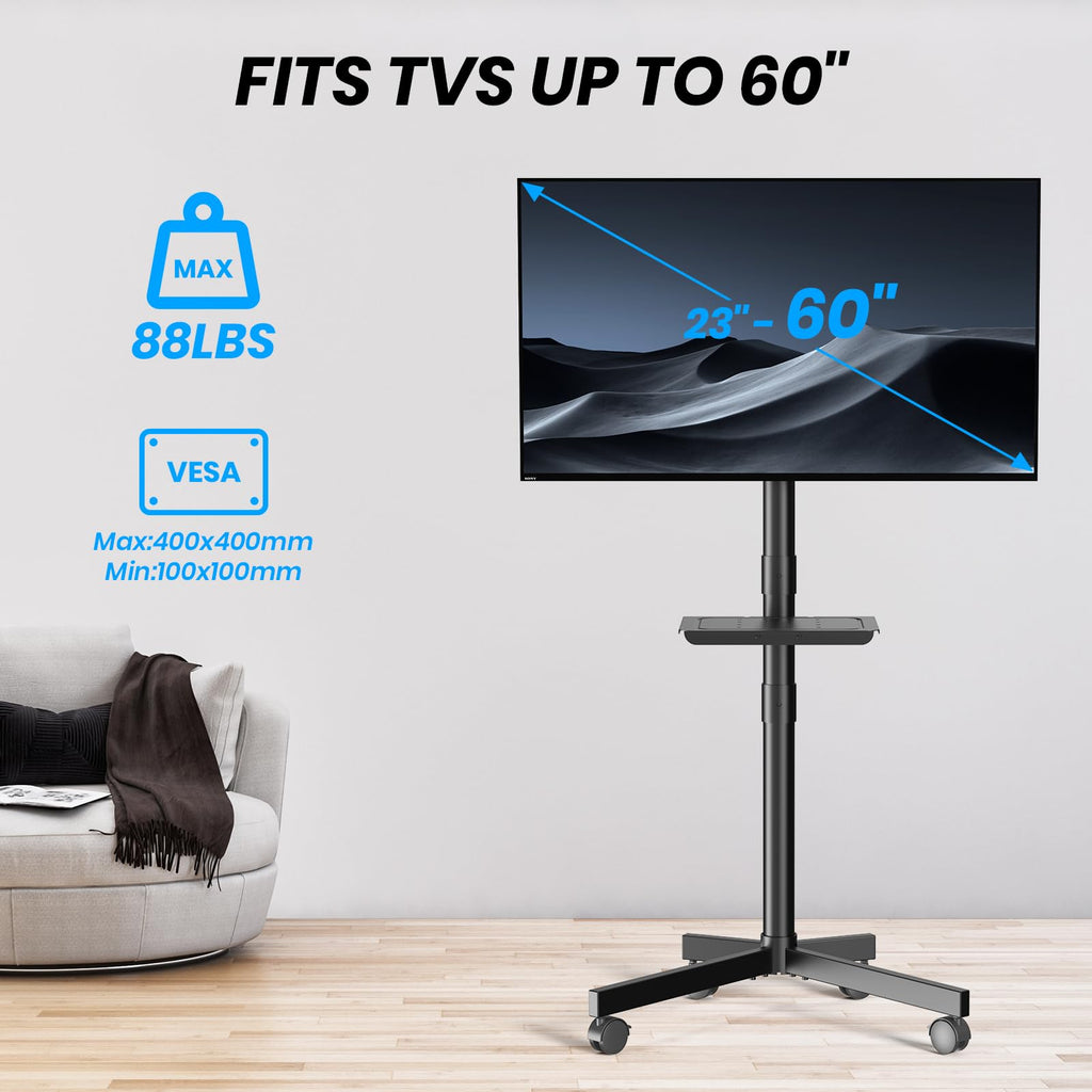 Height Adjustable Rolling TV Cart with Shelf and Locking Wheels F74661