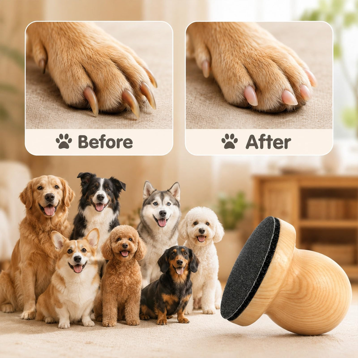 Wooden Dog Nail File Grinder with 4 Sanding Pad R32279