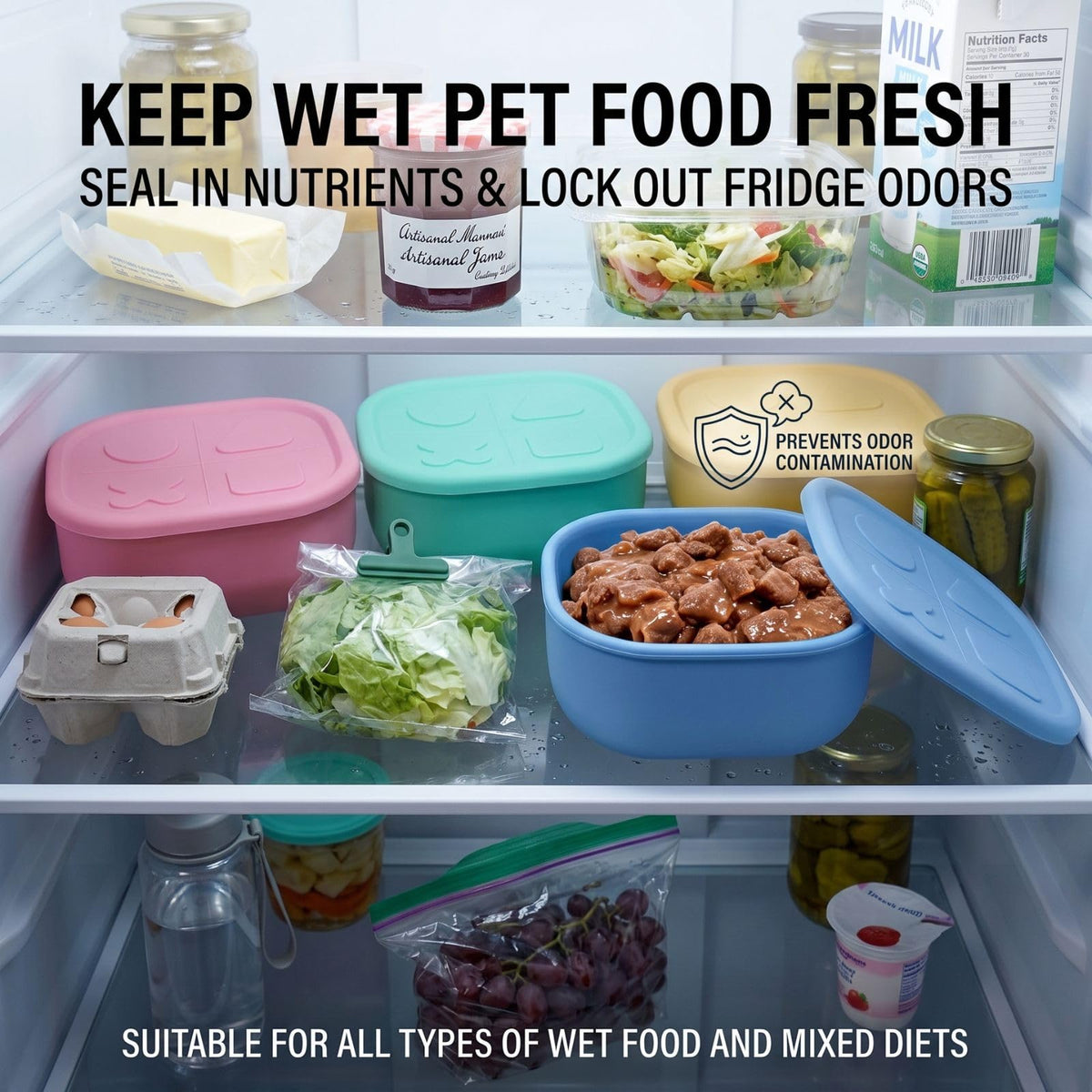 Airtight Pet Wet Food Storage Containers with Lids 4-Pack 12oz H45662