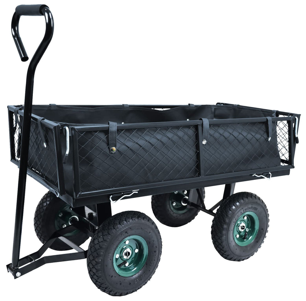 Heavy Duty Garden Cart, 400 Lb Capacity, Mesh Steel Folding Utility Wagon, Black B651143