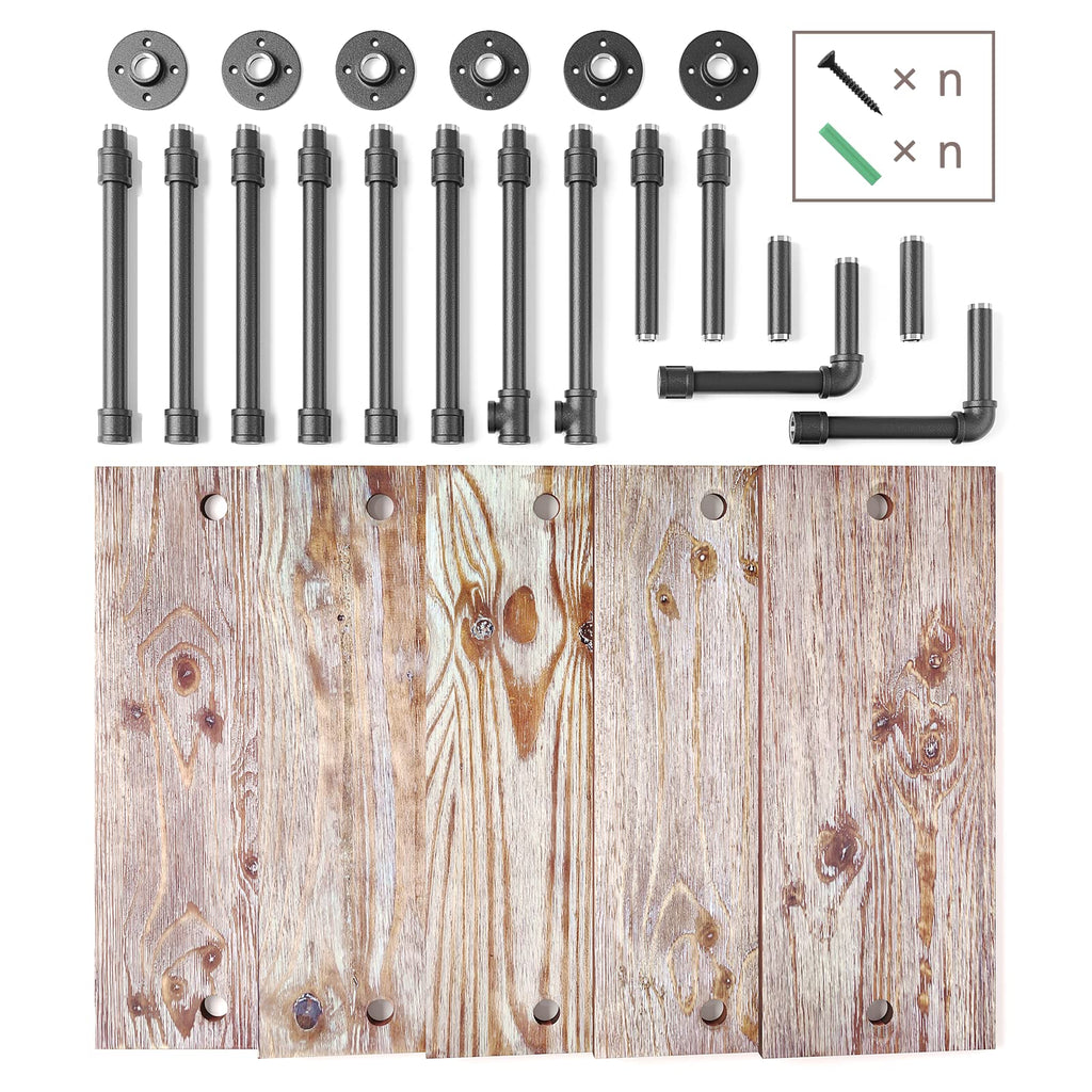 5 Tier Solid Wood Industrial Pipe Ladder Shelf T4146