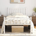 Twin Size White Metal Platform Bed Frame with Spindle Headboard R9506