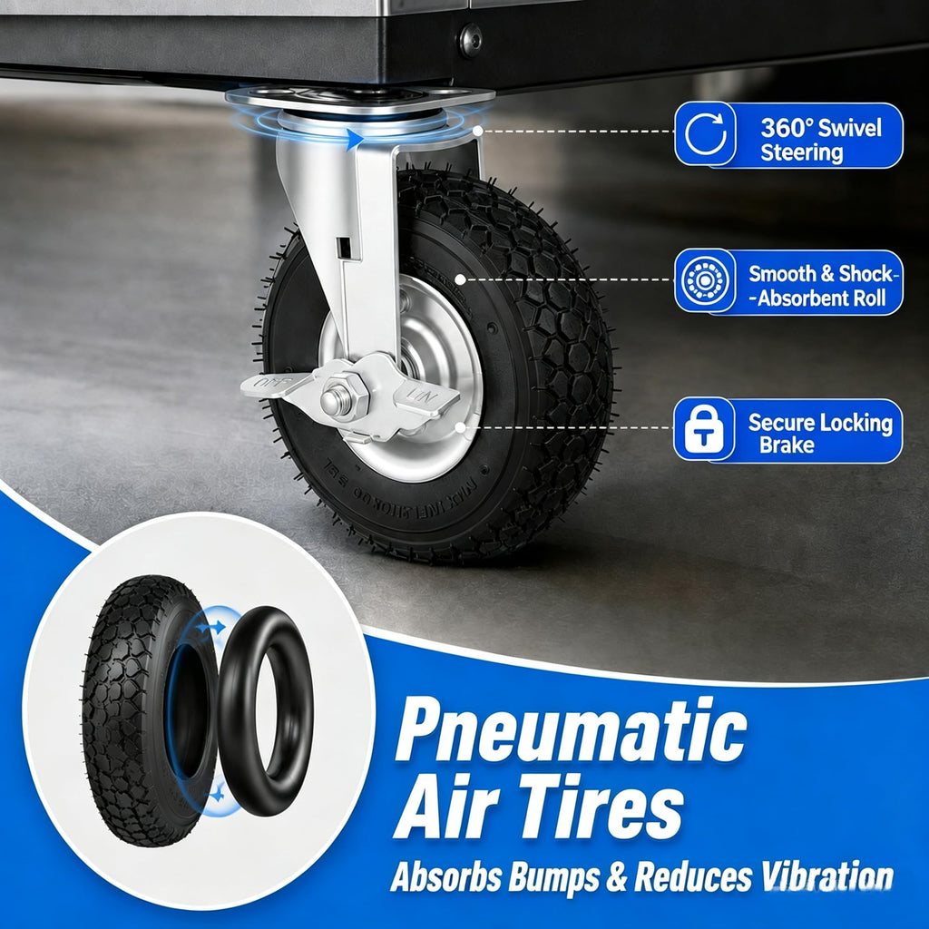 8 Inch Heavy Duty Pneumatic Caster Wheels with Brake, 1000 lbs Capacity, Set of 4 X92362