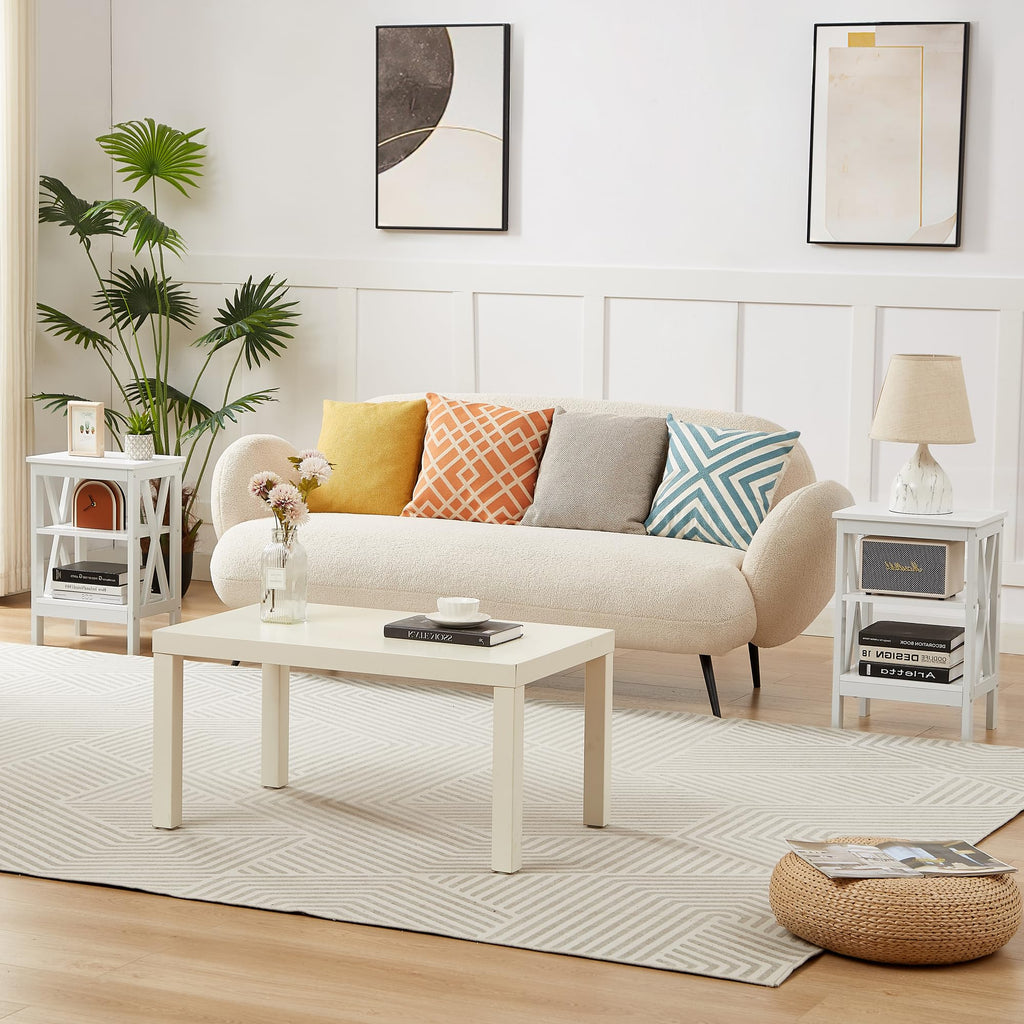 24" Tall 3-Tier Pearl White End Table O18645