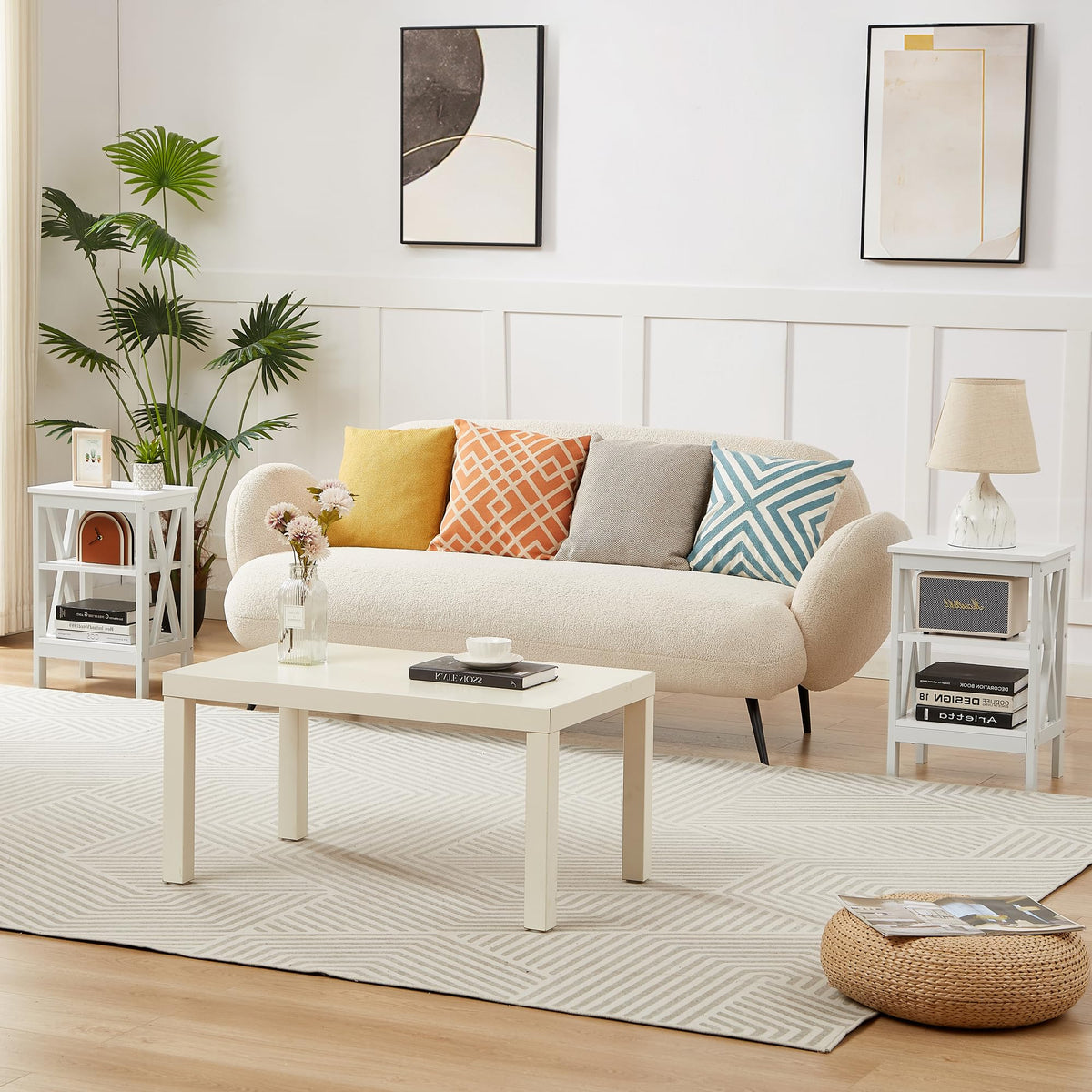 24" Tall 3-Tier Pearl White End Table O18645