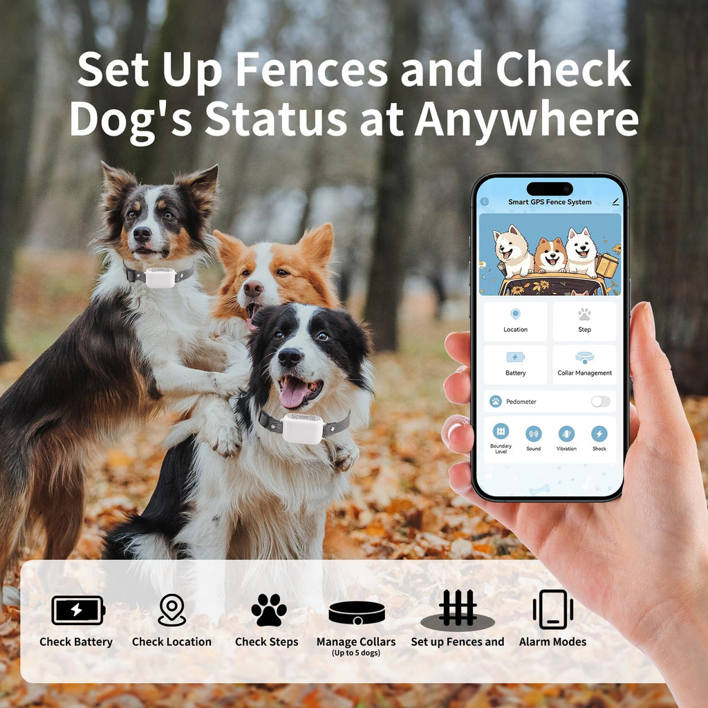 Wireless Dog Fence System with App Control, IPX7 Waterproof, up to 5 Dogs A950