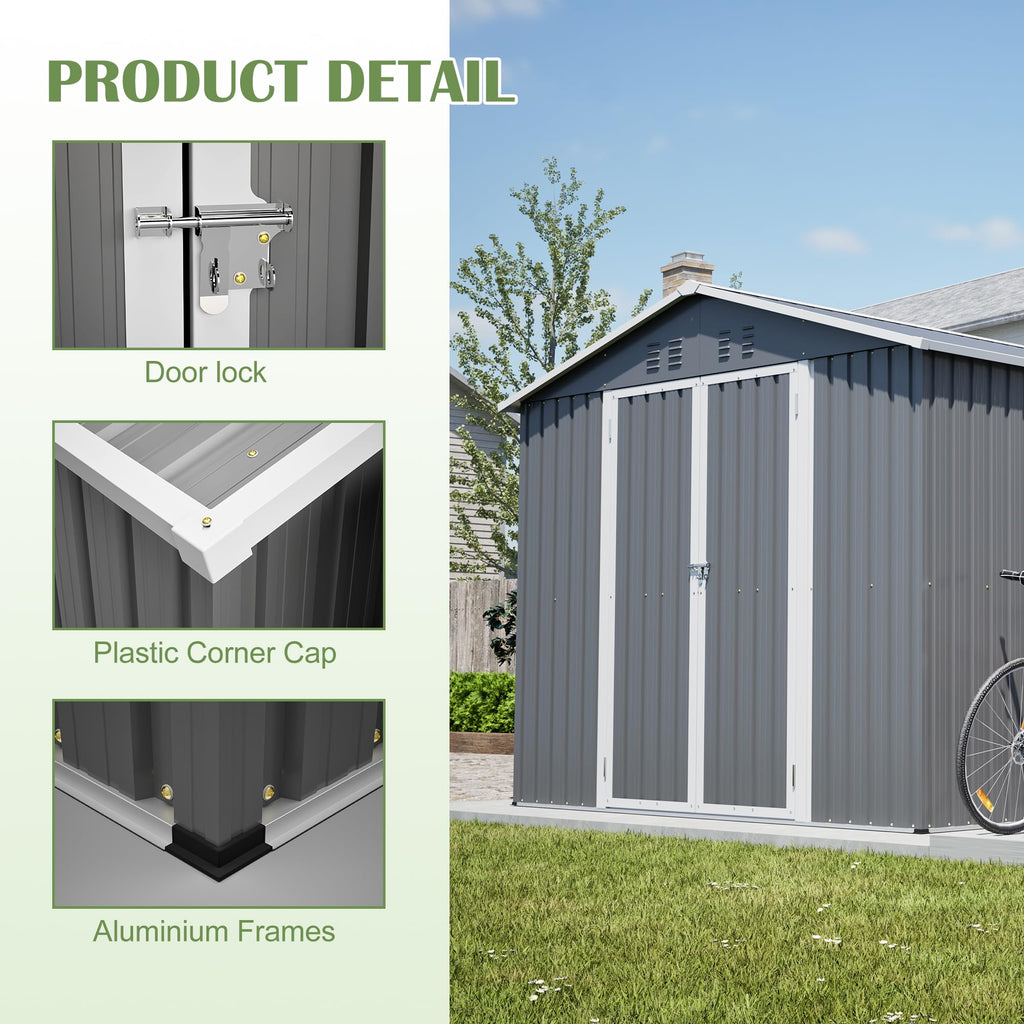 12x8 FT Galvanized Steel Storage Shed with Lockable Doors D3694