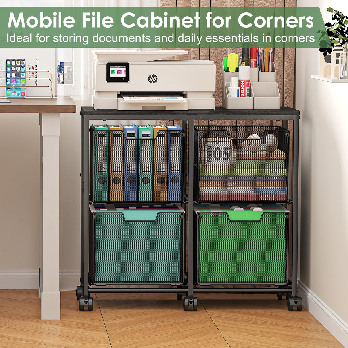 Black 4 Drawer Mobile File Cabinet R93332