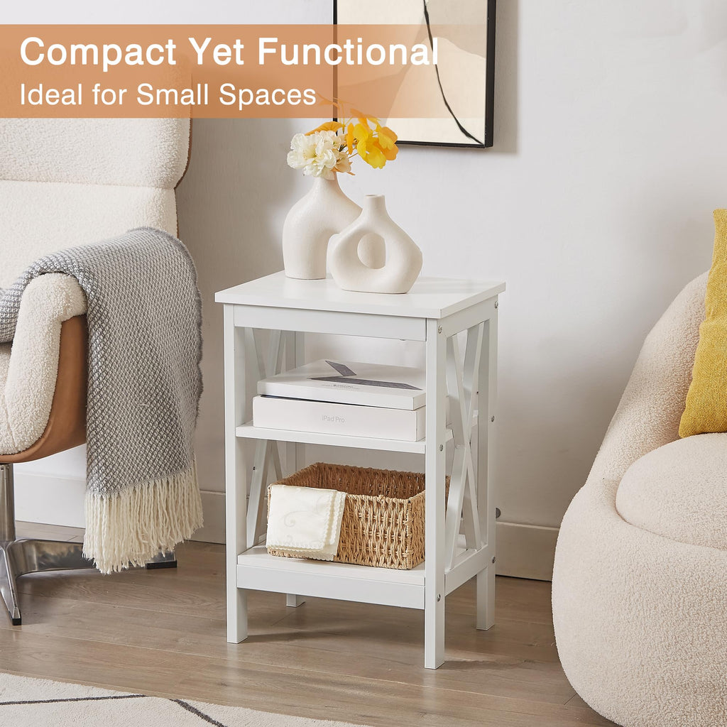 24" Tall 3-Tier Pearl White End Table O18645