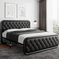 Full Size Black Metal Platform Bed Frame with Leather Headboard S4514