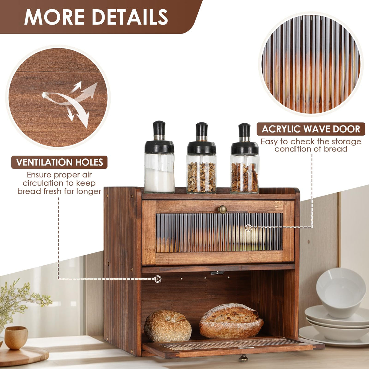 Brown 2 Layer Wooden Bread Box L142