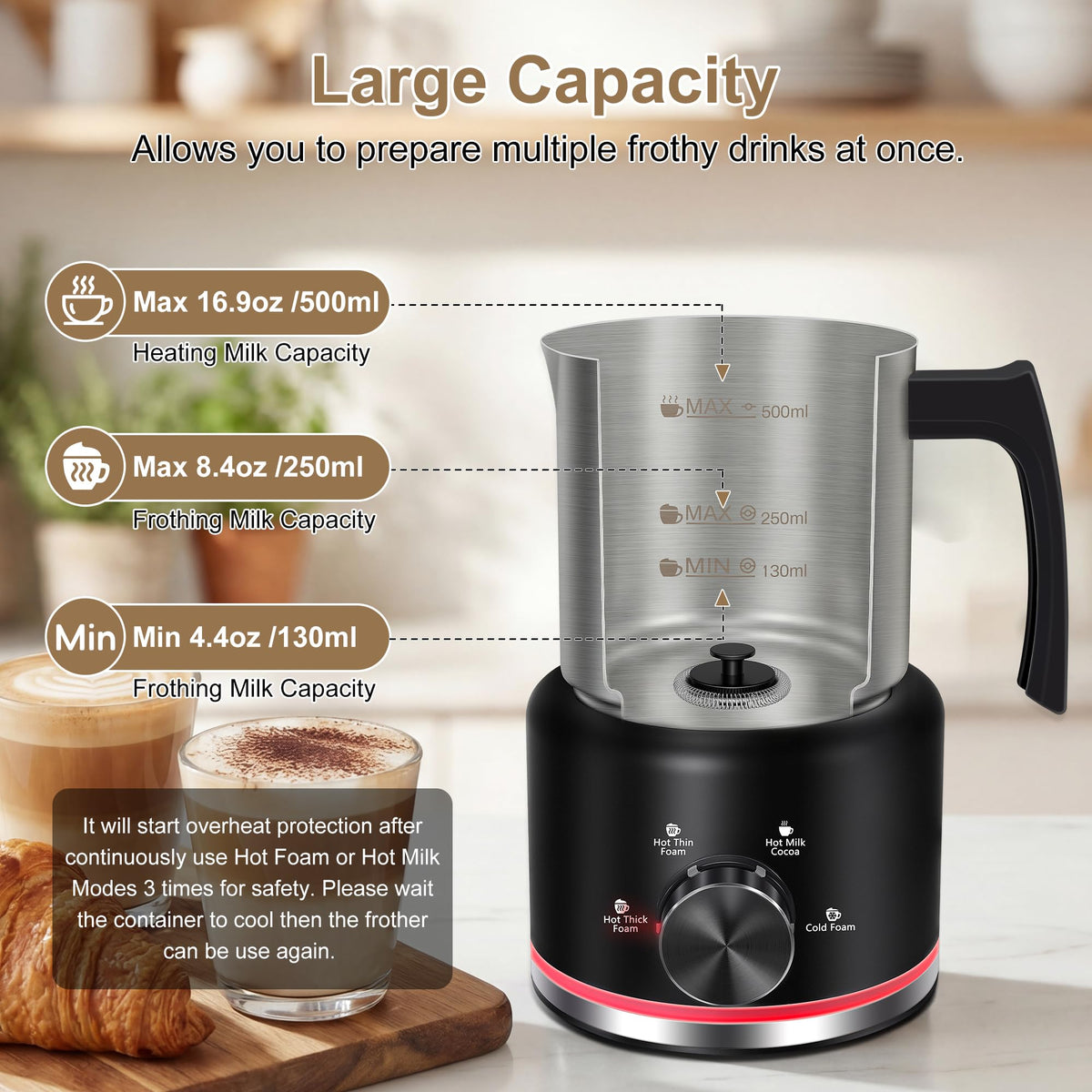 Black Electric Milk Frother and Steamer C87868