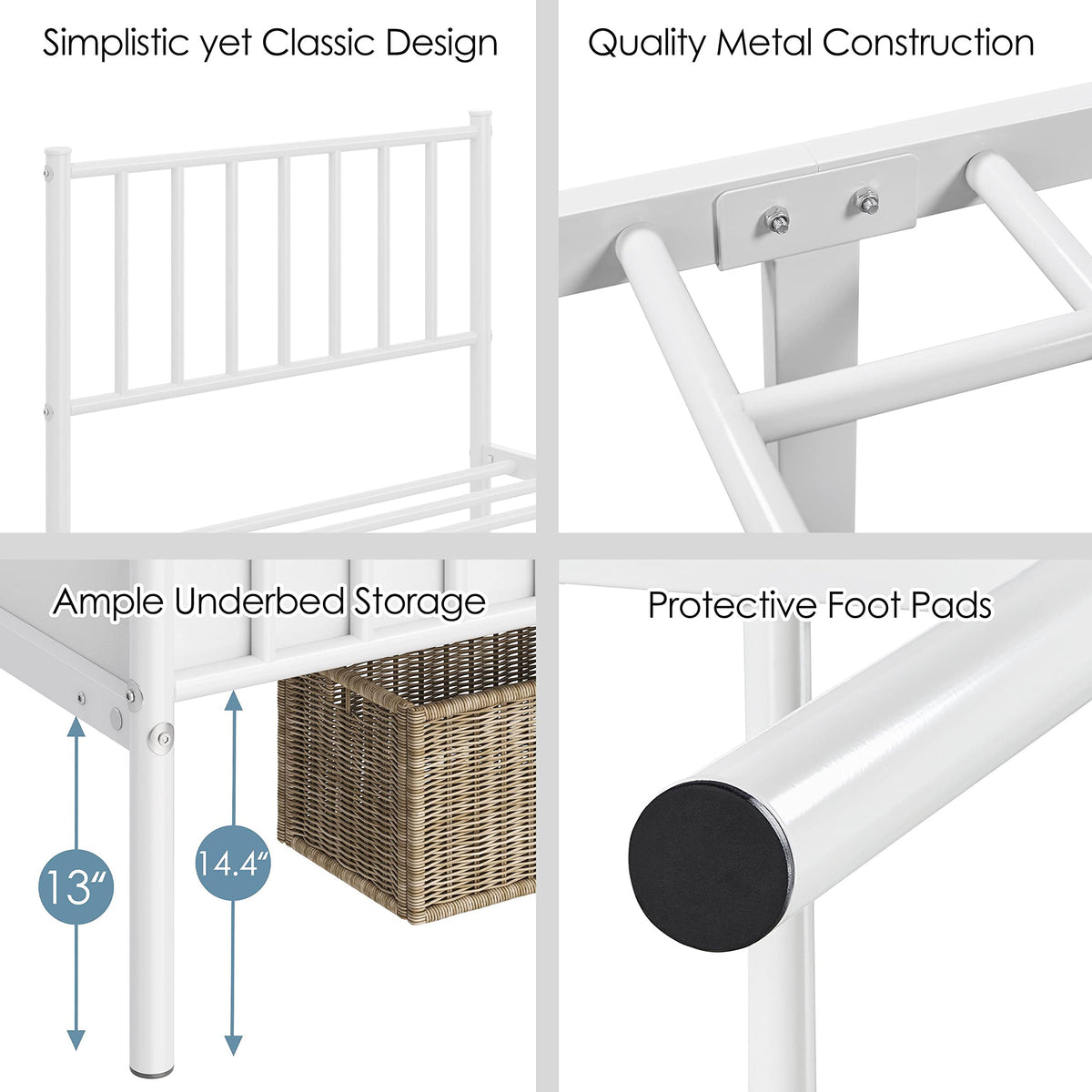 Twin Size White Metal Platform Bed Frame with Spindle Headboard R9506