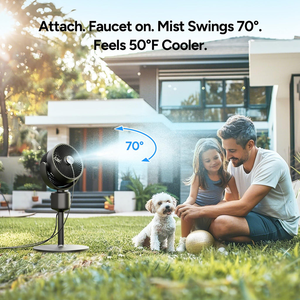 Compact Misting Pedestal Fan with Magnetic Mister, Quiet Air Circulator Standing Fan, 16-34" Adj. Height, 70°Auto-Oscillation, 3 Speeds N792