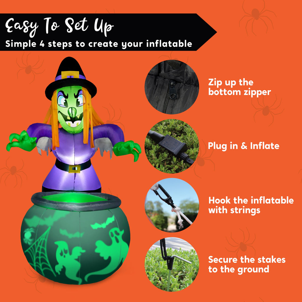6 Ft Halloween Inflatable Witch and Cauldron Decoration with Green Ghost Light R4670