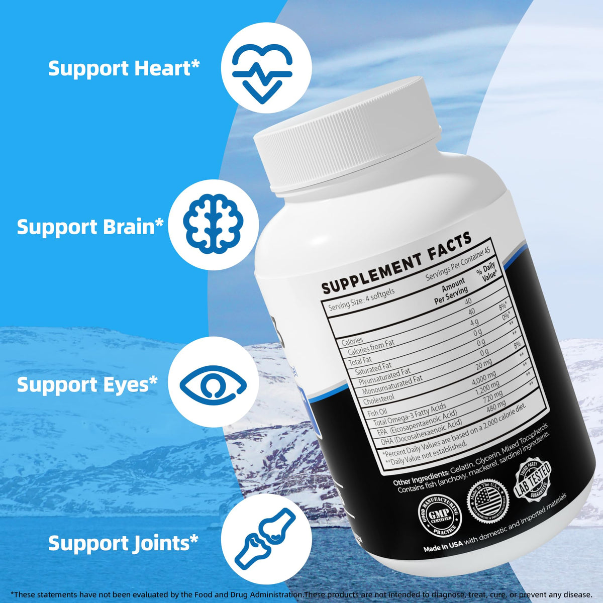 Omega 3 Fish Oil 4000mg 180 Softgels EPA & DHA Y963471