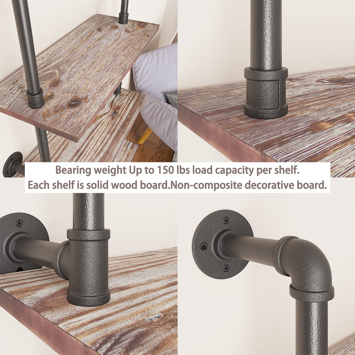 5 Tier Solid Wood Industrial Pipe Ladder Shelf T4146