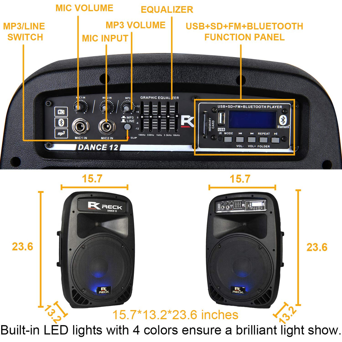 Portable 12-Inch 1000 Watts 2-Way Powered PA Speaker System Set K717